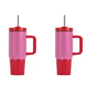 2x Annabel Trends Super Sip Wave 380ml S/S Cup Double Walled w/ Straw Pink Red