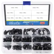 328-Pieces 9 Size Black Alloy Steel E-Clip External Retaining Ring Washer Assort