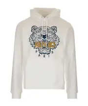 Tiger embroidered relaxed hoodie S,M White