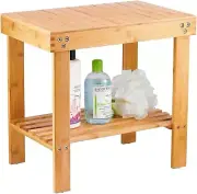 Bamboo Shower Bench Stool, 13inch Wooden Footstep Stool