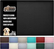 GORILLA GRIP 100% Waterproof Raised Edge BPA Free Silicone Pet Feeding Mat, Dog Cat Food Mats Contain Spills Protects Floors, Placemats for Cats and Dogs Water Bowl, Pets Accessories 32x24 Black