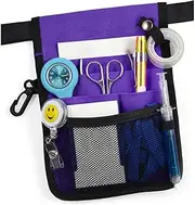 Nurse Pouch Extra Pocket Quick Pick Vet Agecare Waterproof Bag w/Belt Strap 2 Sided - 8 Pocket Long Adjustable Belt (Purple)