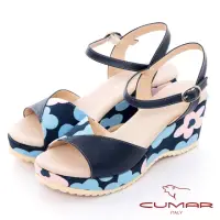 在飛比找momo購物網優惠-【CUMAR】印花楔型厚底涼鞋(靚藍)