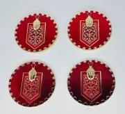 Lowrider Wire Wheel Knockoff Metal Chips Monte Carlo Red Gold Emblems set 4