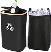 JUNEBRUSHS Recycling Bin Storage Kitchen Indoor 26 Gallon 100L Household Bottle Items Collection Container Large Recycling Storage Container with Lid Reusable Removable Inner Bag Bottle Jar Glass