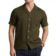 Polo Ralph Lauren Men's Short Sleeve Linen Camp Shirt Classic Fit Armadillo XL