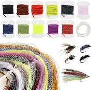 Croch Fly Tying Materials Kit for Dry/Wet Flies, Nymphs and Streamers (10Crystal Flash + 3Flashabou + 7Ice Chenille + 4Rayon Chenille + 1Mylar Tube)