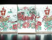 3 VTG Plastic Christmas TableCloths Cover Horse Sleigh Bells Poinsettia Holiday