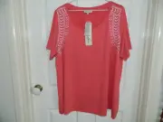 New AUTOGRAPH Women Top Tunic Embroidered Short Sleeve Tee-Top Pink PLUS Size 22
