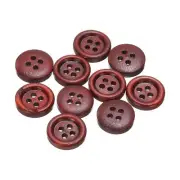 10pcs Wooden Sewing Button 12.5mm 4 Holes Round Craft Buttons, Red Brown