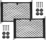 2 Pack Universal Mesh Cargo Net，BetterJonny Stretchable Elastic Automotive Cargo Nets with 8 Pieces Mounting Screws and Hooks for Car Trunk Storage Mesh Pocket Net(Black)