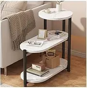 3-Tier Narrow Side Table Sofa Bedside Table Modern Faux Marble End Table Nightstands Accent Coffee Table for Living Room Bedroom Couch Table(White 1,Small)