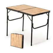 Folding Camping Table, Portable Tables with Adjustable Legs, Large Wooden