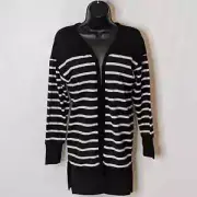 PINKMSTYLE Drop Shoulder Black and White Striped Long Knit Cardigan Size S NWT