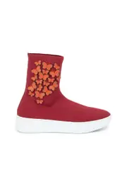 Burgundy Butterfly Detail Sock Trainers