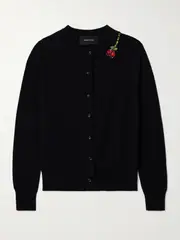 [Simone Rocha] Simone Rocha - Crystal-embellished Wool And Silk-blend Cardigan - Black - medium medium Black