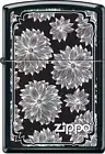 Zippo Elegant White Lotus Flower Pattern On Black Matte Lighter With Logo L@@K