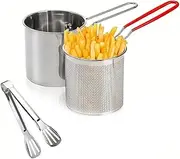 1 Set Stainless Steel Fryer Deep Fryer Set Stainless Steel Frying Pan Stainless Steel Food Tongs and Basket Frying Basket Fryer with Lid and Non-silp auxiliary frame for stove