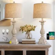 27" Farmhouse 3-Way Dimmable Touch Control Table Lamp Set of 2 with USB a &USB C
