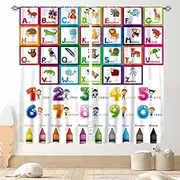 ABC Alphabet Classroom Curtains, Kids Cartoon Animal Educational Learning Cute Colorful Back to School Decorations Window Drapery for Baby Girls Boys Bedroom Living Room Nursery Shelves, 42"x54" Inch