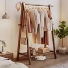 Walnut Solidwood Clothing Racks Hanger/Stylish Entryway Coat Rack with Shelf