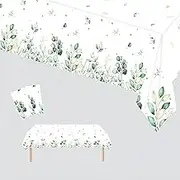 2Pcs Sage Green Party Tablecloth Decorations,137*274cm Baby Shower Table Cloth Eucalyptus Leaf Plastic Table Cloth for Birthday Baby Shower Bridal Shower Wedding Engagement Baptism Party Supplies