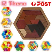 Wooden Puzzle Board Hexagon Tangram Brain Game Adult Kid Educational IQ Toy Gift