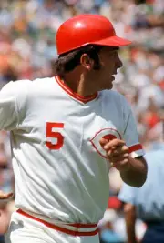 Johnny Bench Cincinnati Reds watches the flight of his ball as he- 1976 Photo