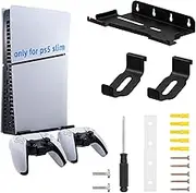 ZONEY Wall Mount for PS5 Slim Wall Mount, PS5 Slim Stand with 2 Removable Controllers Holders, Sturdy Floating Your New PS5 on Wall with Screw Fixing, Behind TV (Black, Only for Slim)