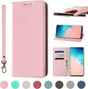 [FSHCPJ] Samsung Galaxy S10 Plus Case with Card Holder TPU Leather flip Wallet Hanging Rope Magnetic Folio Shockproof Proof Protective Galaxy S10 Plus Cover-Pink