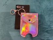 Iridescent Metallic Pink HandSanitizer Holder Keychain Carrier fits 30ml-60ml