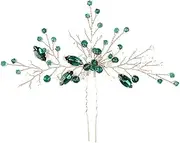 [Generic] Green Emerald Crystal Hair Piece for Wedding Brides Women and Girls Handmade Gold Hair Jewelry (Green, One size)