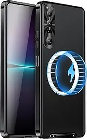 Case for Sony Xperia 1 V, Metal Bumper Translucent Matte Hard PC Back Cover, Magnetic Wireless Charging Compatibility,Black