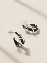 [Nikos Koulis] Nikos Koulis - 18-karat White Gold, Enamel, Diamonds And Emerald Hoop Earrings - Silver - One size One size Silver