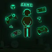 Set of Glow in The Dark Gamer Wall Decals Sticker for Boys Girls Playroom Bedroom Living Room -Green