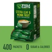 Whole Earth Stevia & Monk Fruit Zero Calorie Sweetener, 400 Packets,