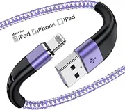 Short 2 Pack iPhone Charger 1ft, Apple MFi Certified Lightning Cable Strong Nylon Braided Charging Cable 1 Foot, Fast iPhone USB Cord for Apple iPhone 14/13/12/11/X/XS/XR/8/iPad Mini Air（Purple）