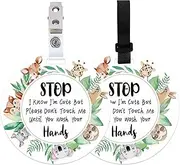 BEUNITONE 2 Pack Animals Do Not Touch Signs Stroller Tag Greenery No Touching Car Seat Signs Watercolour Stop Touching Safety Sign Wash Your Hands Carseat Tags for Carriage Stroller Backpacks