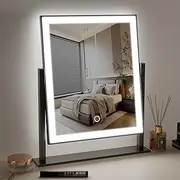 (41cm , Black) - Lighted Makeup Mirror Hollywood Mirror Vanity Makeup mirror with Light Smart Touch Control 3Colors Dimable Light 360Crotation (41cm , black)