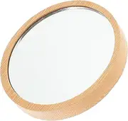 FOYTOKI Wooden Mirror Small Round Portable Mirror Makeup Compact Bamboo Handheld Mirror for Home Travel Daily Beauty