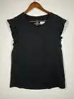 Ecothreads Womens Flutter Sleeve Top 100% Organic Cotton, Black, Size S