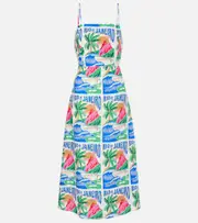 [Farm Rio] Farm Rio Carioca Posters linen-blend midi dress AU 6 white