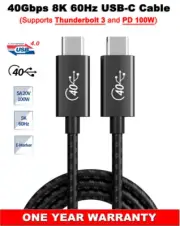 Thunderbolt 4 Type-C Male to Male Cable 40Gbps 8K Video 100W For Samsung s23 s22