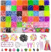 Caresity 5000+ Pcs Loom Bands Kit in 40 Vibrant Colours Rubberband Bracelet Kit for Boys and Girls Includes Loom Bands Alphabet Beads Charms S Hooks with Storage Box DIY Craft Gift