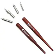 Hillento Manga Cartoon Comic Dip Pen Set, Drawing Painting Kit Tool, Two Red Pen Holders Handles, Four Nibs