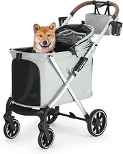 Beberoad X6 Luxury Pet Stroller Dog Pram for Medium Dogs with Organizer, 4 Wheel Foldable Dog Stroller Pet Pram Dog Pushchair with Pad and Two Cup Holder, One-Second Fold Design, Green