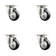 3 Inch 316SS Black Polyurethane Wheel Swivel Top Plate Caster Set Service Caster