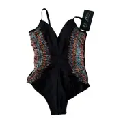 NWT Miraclesuit Temptation Nefertiti Size 12 One-Piece Swimsuit Black New