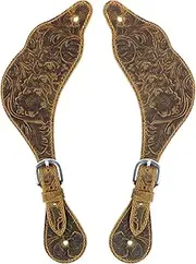 Jeereal Leather Western Spur Straps for Cowboy,Double Ply Reinforced Stitching Spur Straps (Dark Brown | Pattern)