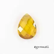 2 Cubic Zirconia Flat Drop Briolette Beads 12x16mm Golden Yellow 64525